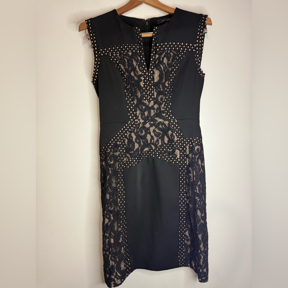 BCBGMaxazria Elegant Black Lace Dress fitted knee length dress in size 6